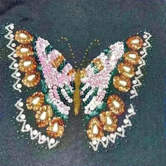 Lucia Burns Sz XL Long Sleeve Butterfly Shirt Beaded - Picture 5 of 9